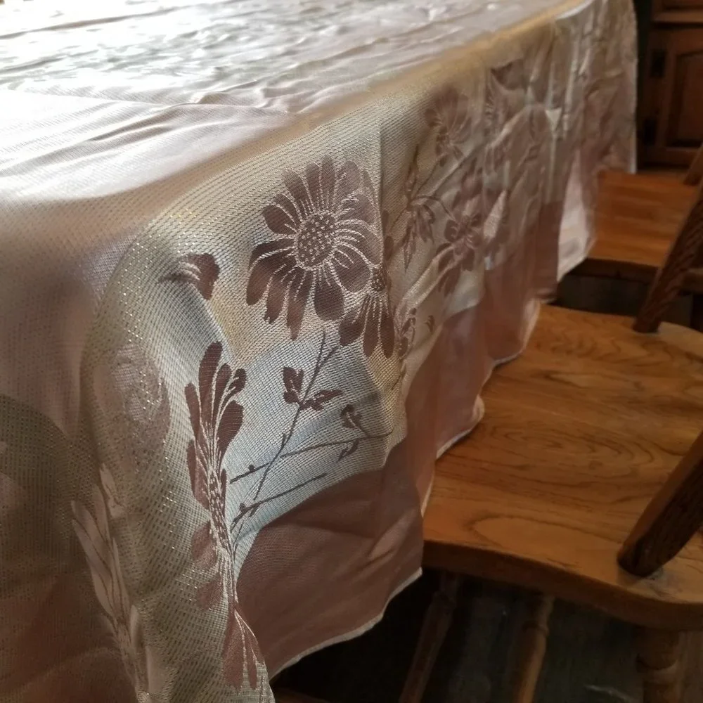 Pink Silver Floral Rectangle Tablecloth Linen Cloth Cover 82